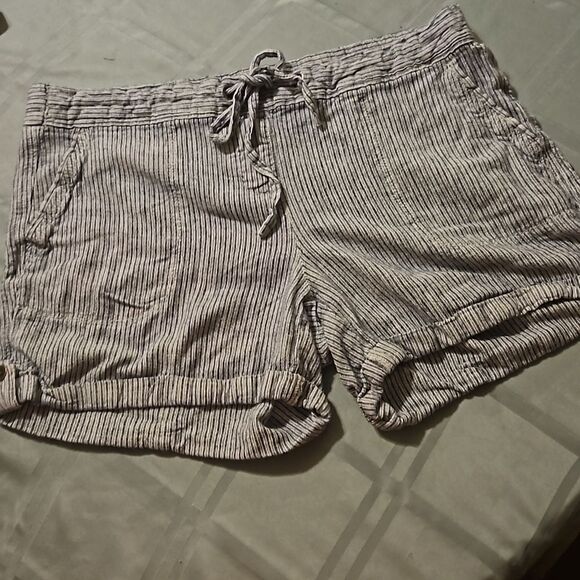 Per Se Striped Linen Blend Shorts Size L Pockets Drawstring & Elastic Waistband - Picture 1 of 7